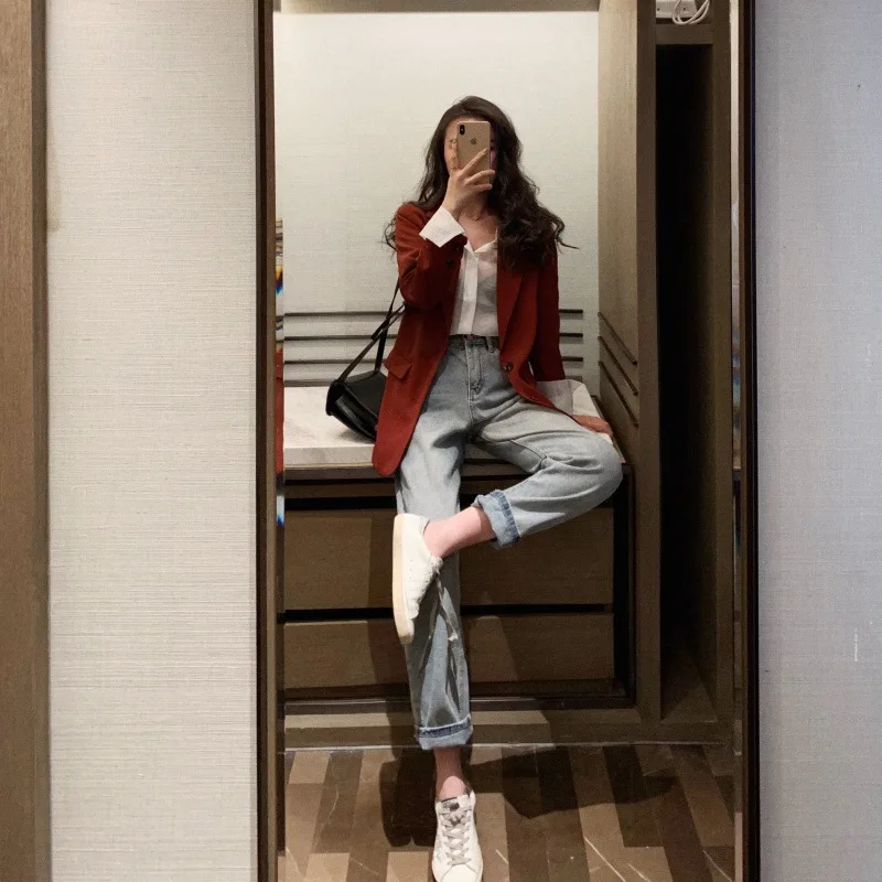 Vintage High Waist Straight Jeans Women Light Blue Loose Casual Denim Pants 2024 Hot Sale Korean Fashion Street Commute Jeans