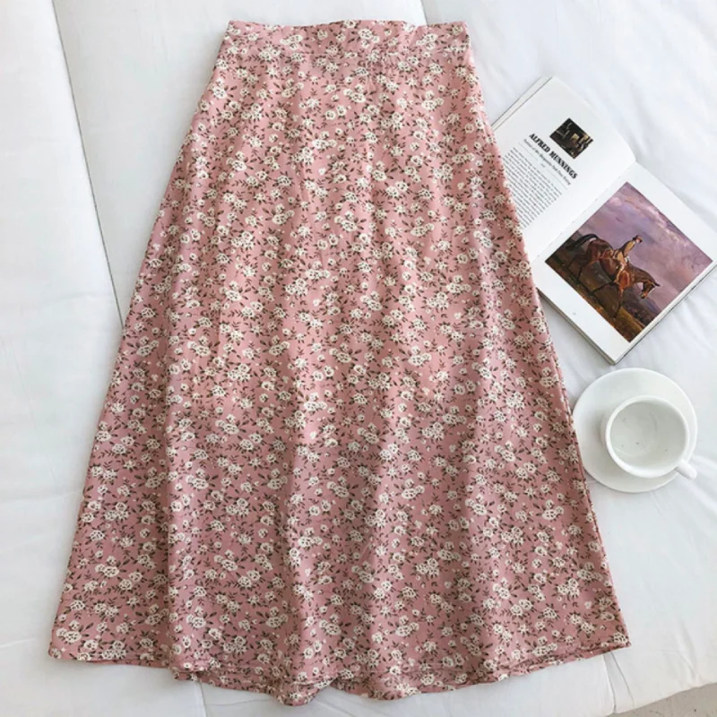 

Fragmented Blossom Half Skirt Retro Western Style Versatile High Waist Slim Women 2023 New Print Mid length A-line Skirt