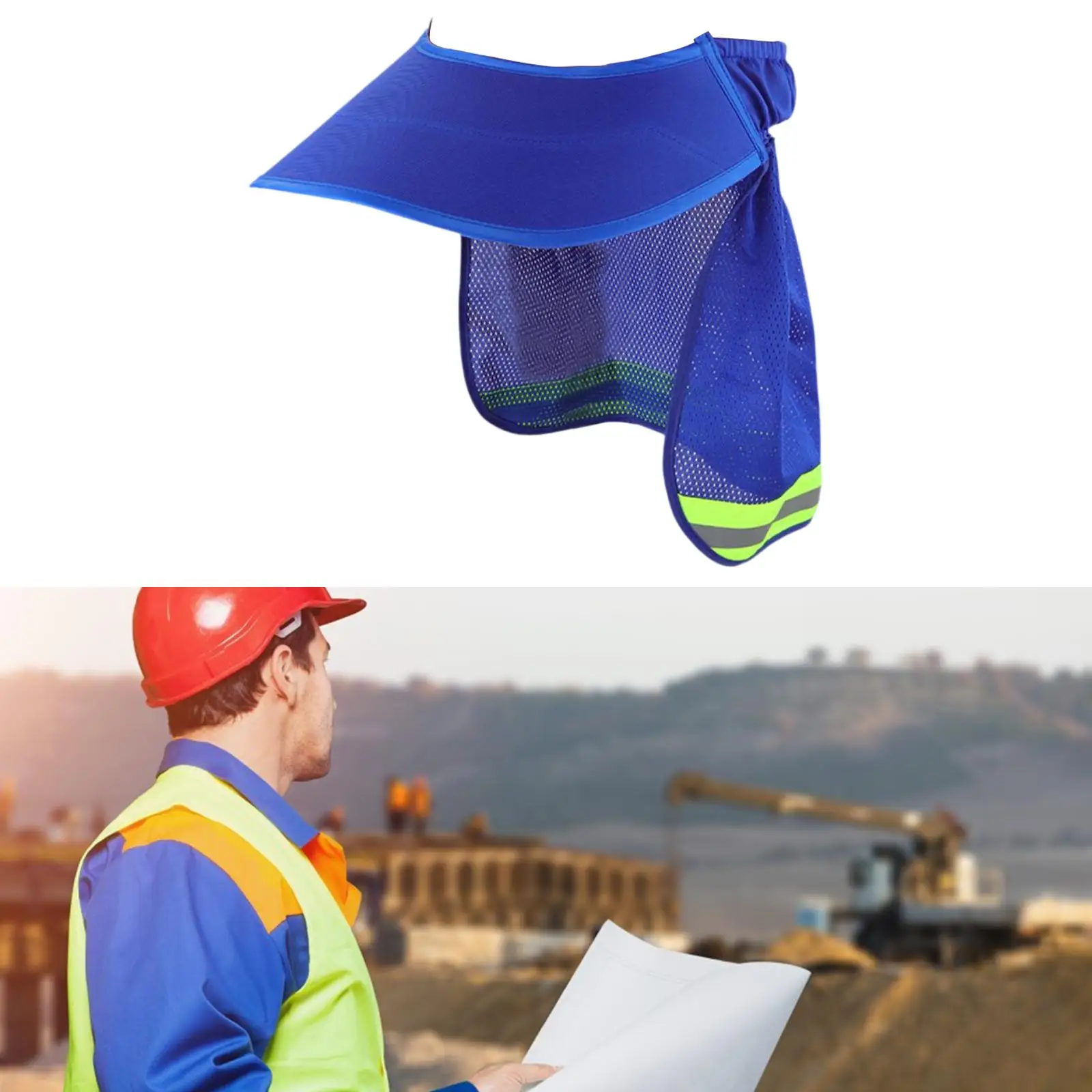 High Visibility Hard Hat Sun Shade Cooling Mesh Neck Shield Helmet Attachment for Outdoor Construction Work