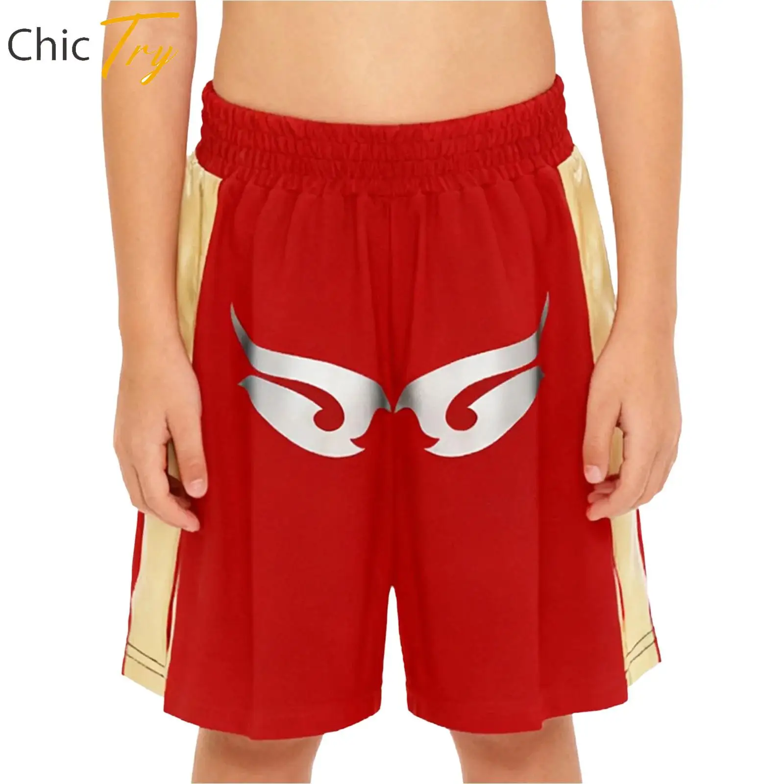 

Children Stretchy Shorts Boys Girls Boxing Training Costume Metallic Color Block Sports Shorts Boxer Trunks for Halloween Party