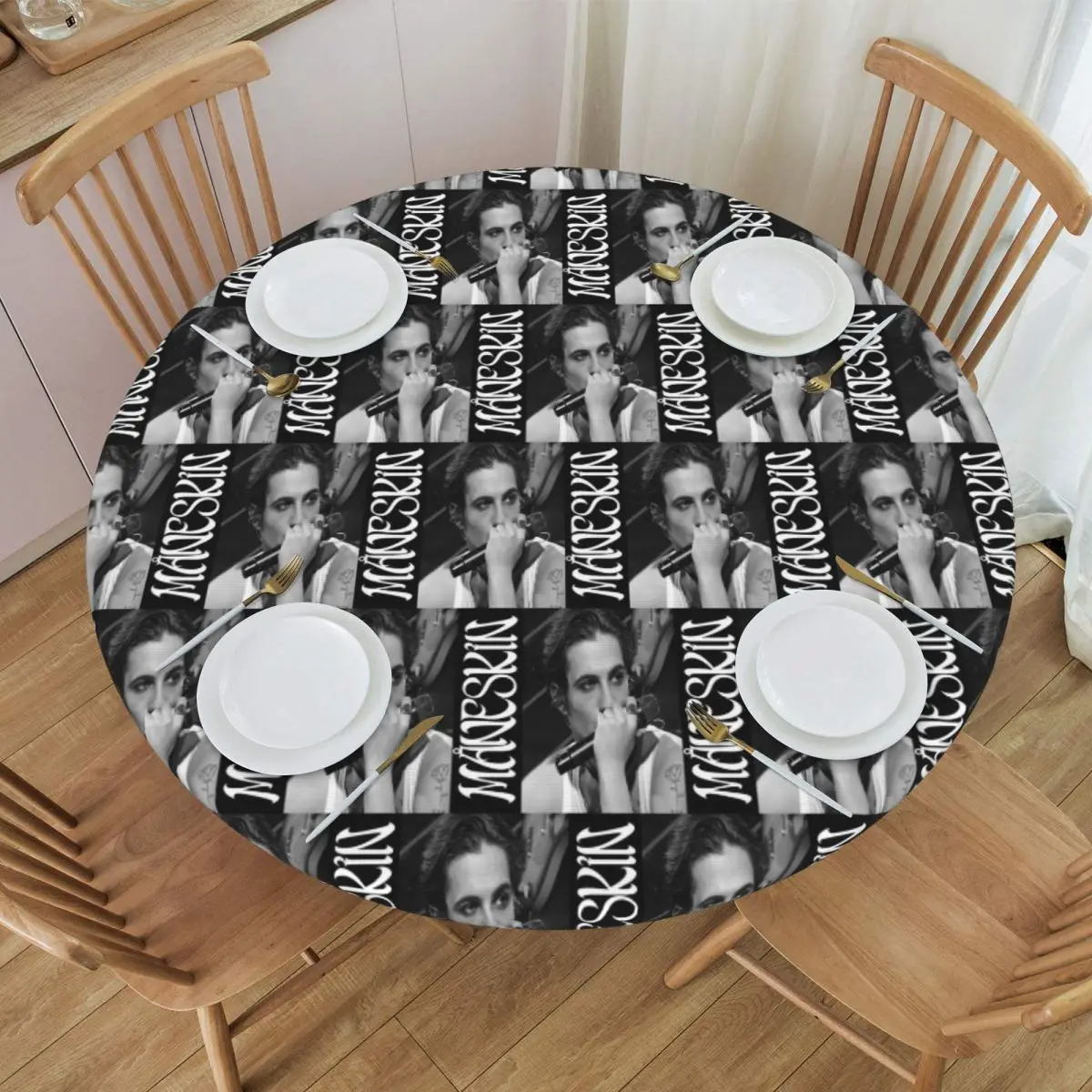 Damiano David Maneskin Waterproof Round Tablecloth Oilproof Table Cloth for Kitchen Events Dining Table Cover