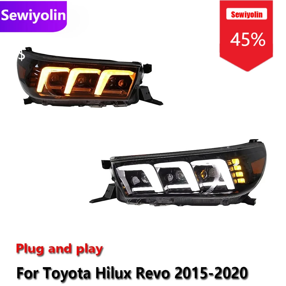 

Автомобильные светодиодные фары DRL в сборе для Toyota Hilux Revo 2015-2020, противотуманные фары DRL, стоп-сигнал поворота, лампа Plug and Play