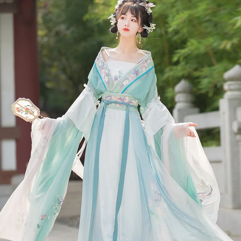 Women Ancient Clothing Hanfu Dynasty Style Wei Jin Dynasties The Improved Super Immortal Long-sleeved Jacket The Waist Summer