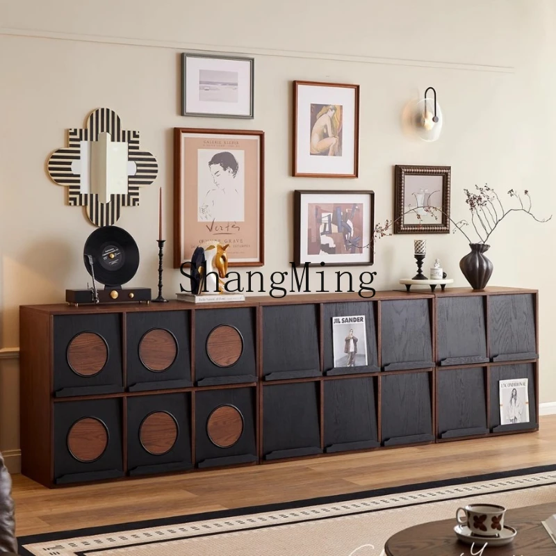 

FG solid wood, household small apartment floor module display cabinet study retro storage integrated cabinet