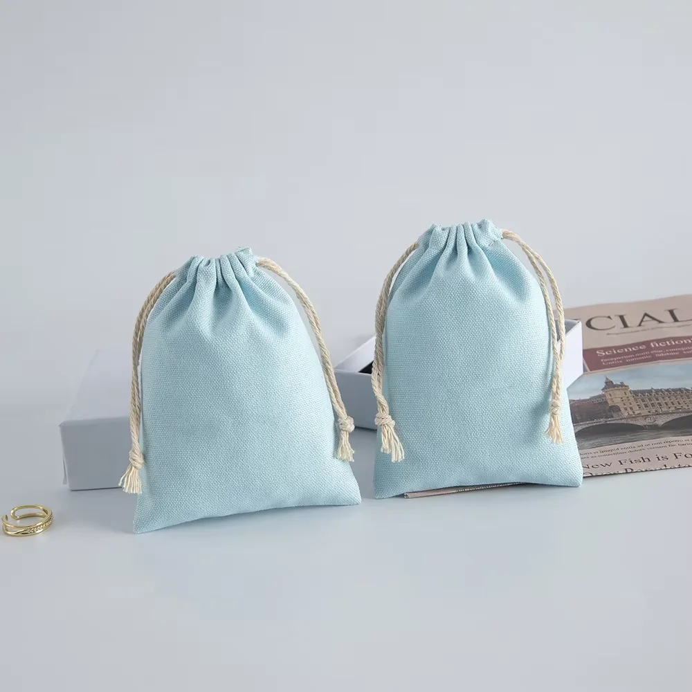 10Pcs Natural Cotton Drawstring Jewelry Pouches Accessory Gift Packaging Bags for Necklaces and Bracelets for Wedding&Travel Use