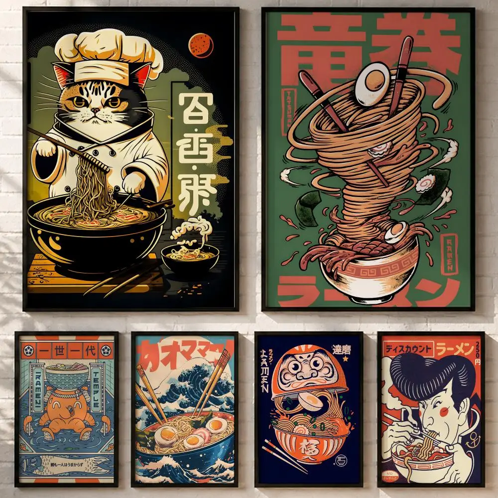 Japanese Ramen Noodle Art Poster HD poster wall art self-stick no-residue for home cafe office great gift