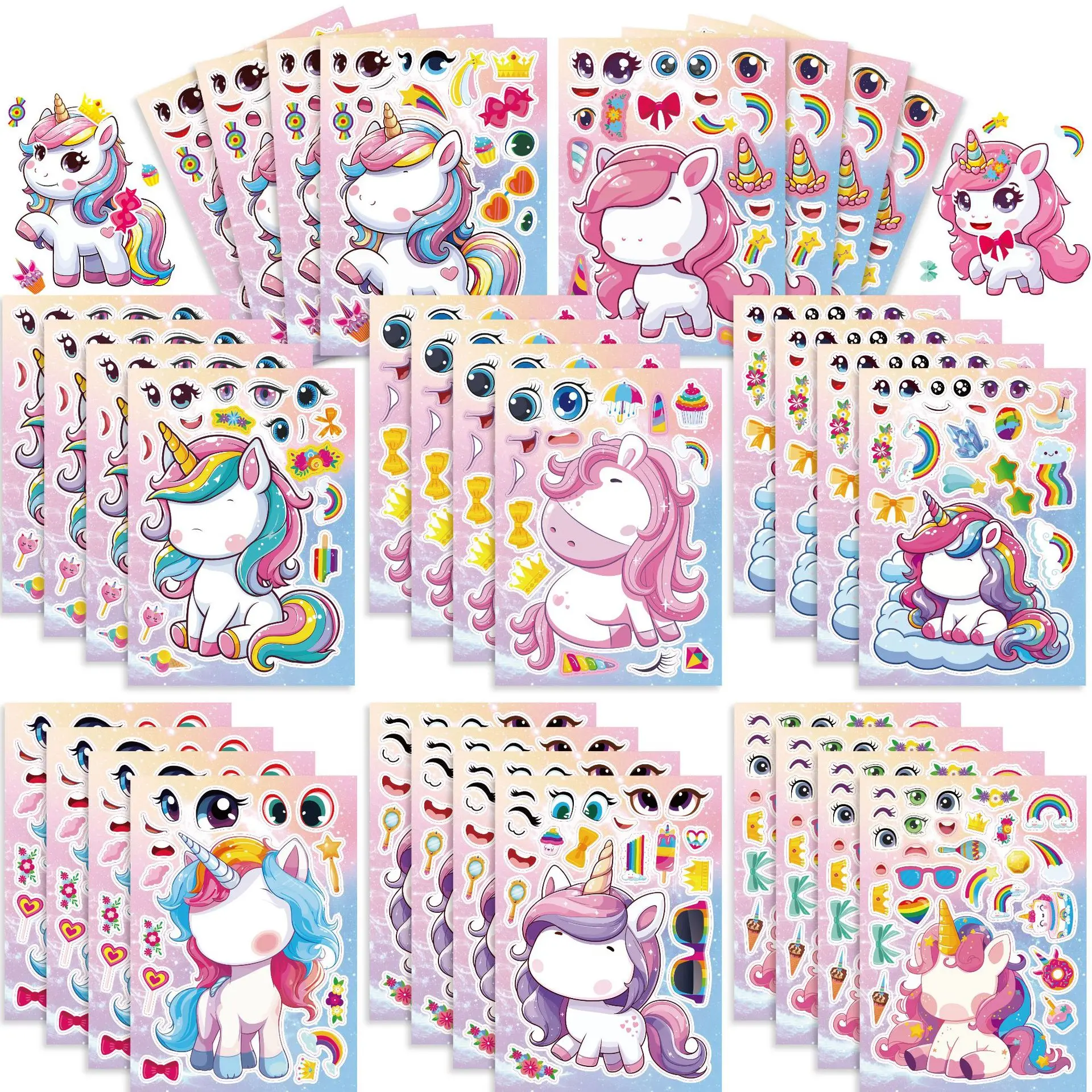 8/16sheets Anime Cute Cartoon Unicorn Graffiti Stickers Exquisite Sticker for Phone Computer Notebook Stationery DIY Toys Secret
