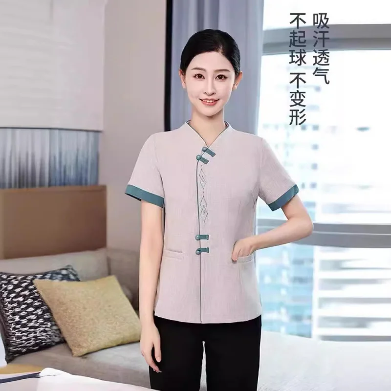 Chinese Style Hotel Summer Cleaner Work Clothes Housekeeping Property Room Hotel Aunt Work Clothes Short Sleeve Women's Suit