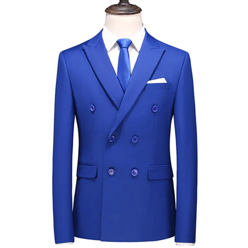 

2024 Fashion New Men's Casual Boutique Business Solid Color Double Breasted Dress Suit Blazers Jacket Coat