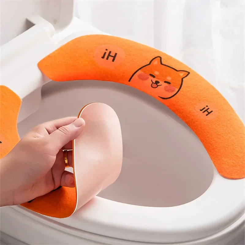 Autumn Winter Seamless Warm Toilet Seat Cushion Cartoon Cute Velvet Household Adhesive Anti Slip Necessary Pedestal Pan Sticker