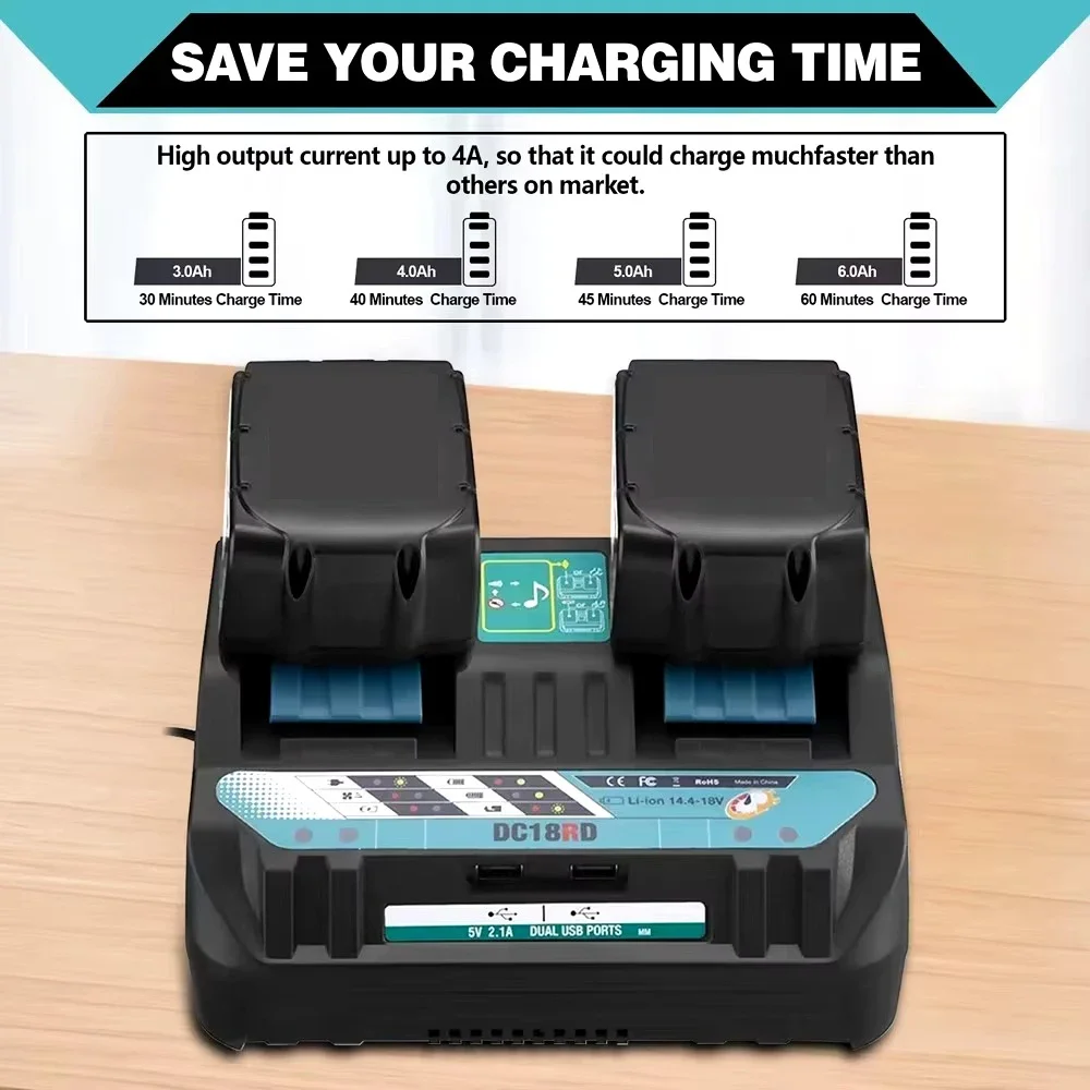 DC18RD Li-ion Battery Charger for Makita Fast Charging Station 14.4V 18V Bl1830 Bl1430 DC18Ra Electric Power DC18Rct 3A Charging