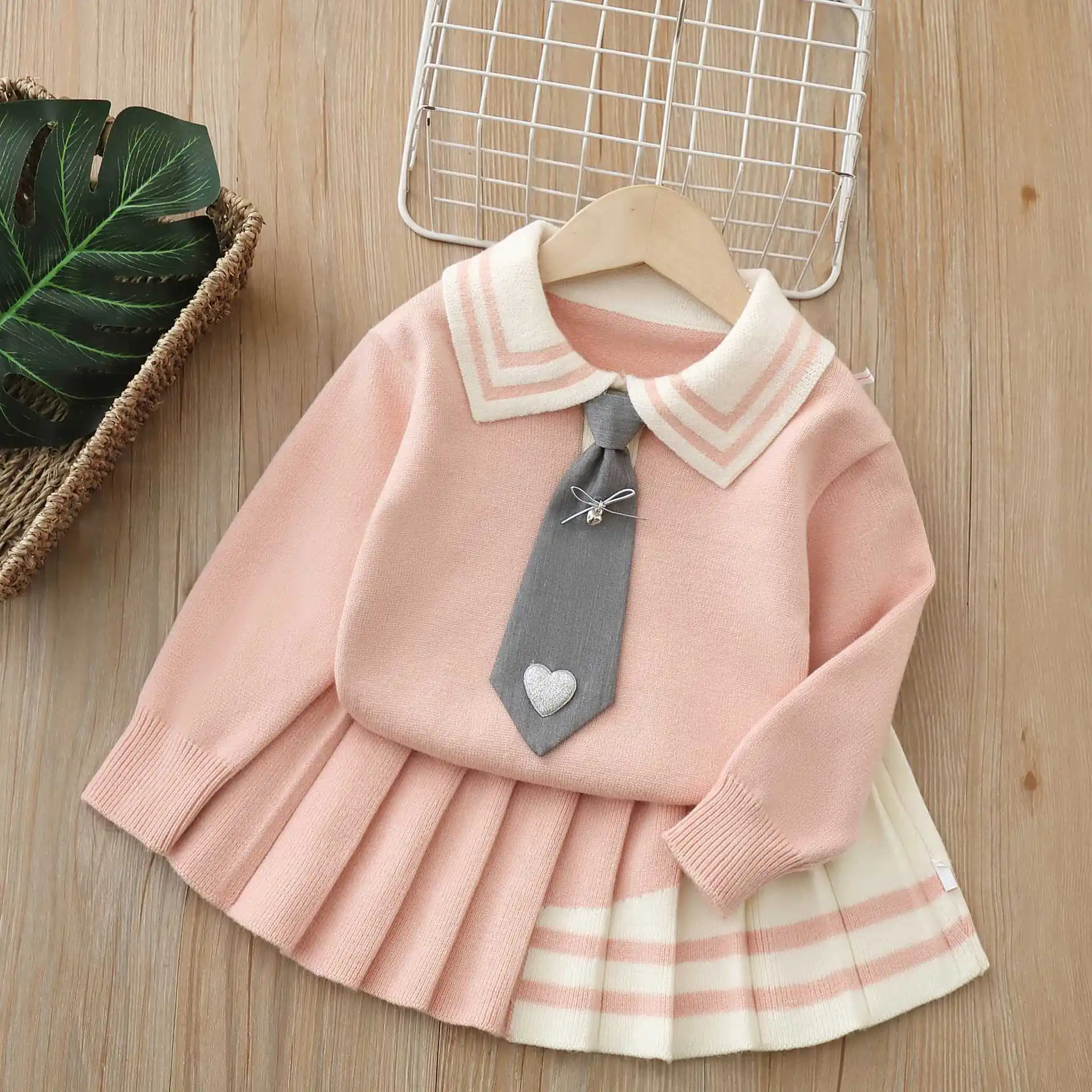 Girls Dress Clothes Sets Spring Autumn Children Woolen Jersey Sweaters Coats Skirts Shool Suit For Baby Knitted Outfits Kids 6Y
