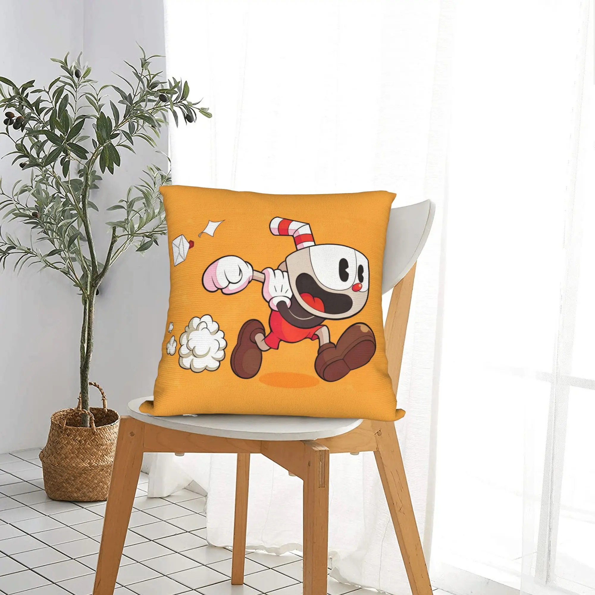 Great Retro Game Battle Cupheads Throw Pillow Cover Polyester Throw Pillow Indie Shooting Games 45*45cm Cushion Covers
