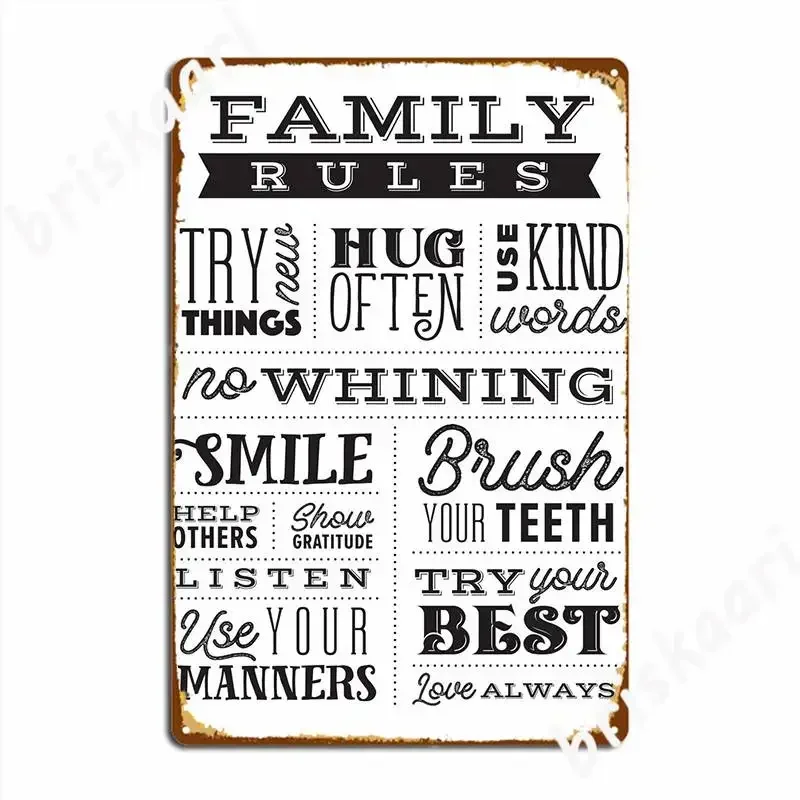 Family Rules Metal Plaque Poster Wall Plaque Party Vintage Club Home Tin Sign Poster