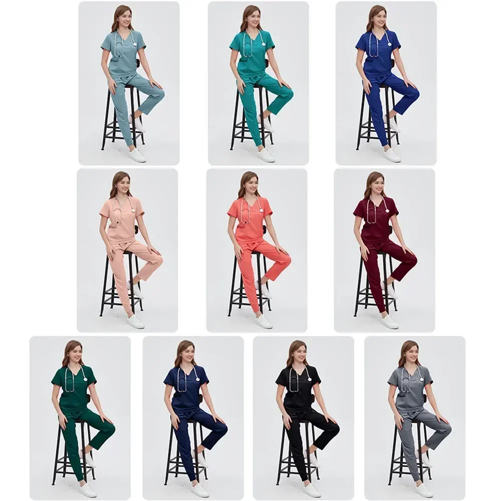 V-neck Isolation Suit for Operating Room DoctorsNail Salon Nurse's Suit Hospital Care Oral Dental Work Uniform Hand Washing Clot