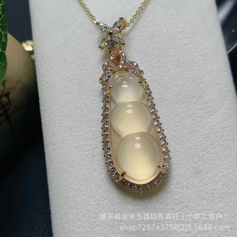 天然宝石瑪瑙カルセドニー女性用中国風翡翠カラー四季豆高透明度・保湿モデル新作