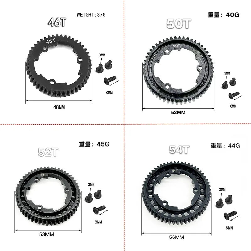 

Spur Gear Steel 46T 50T 52T 54T 1.0M 6447 6449 for Traxxas 1/5 X-Maxx 1/7 XO-1 1/10 E-Revo 2.0 VXL New MAXX RC Car Upgrade Parts