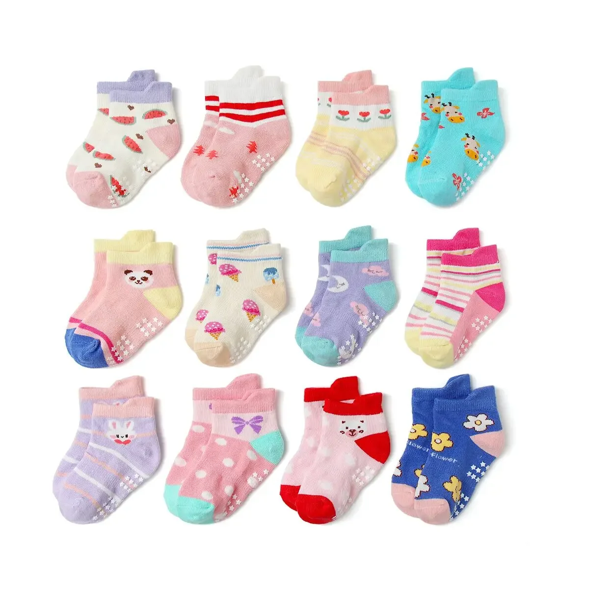 12Pairs/Lot Cotton Baby Socks Rubber Slip-Resistant Floor Small Kid\'s Suit 1-5Years