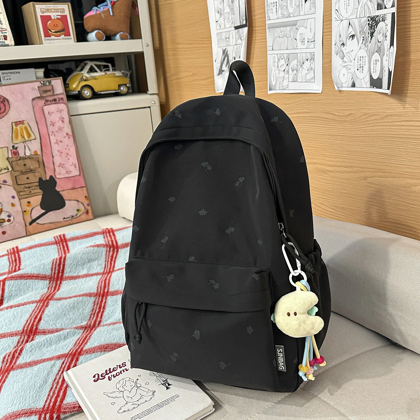 Lightweight Ginkgo Leaf Print Student Backpack Casual Large Capacity Daily Travel Rucksack for Teen Girls