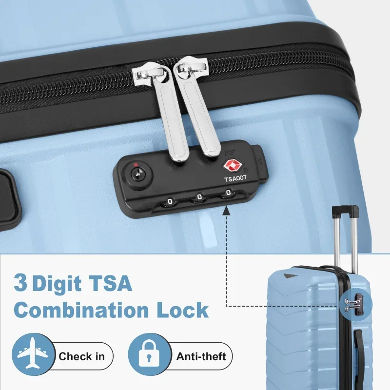 V-shaped stripes 2-piece set with PP handbag PP trolley case 14in 20in PP iron trolley fashionable color - sky blue (grain patte