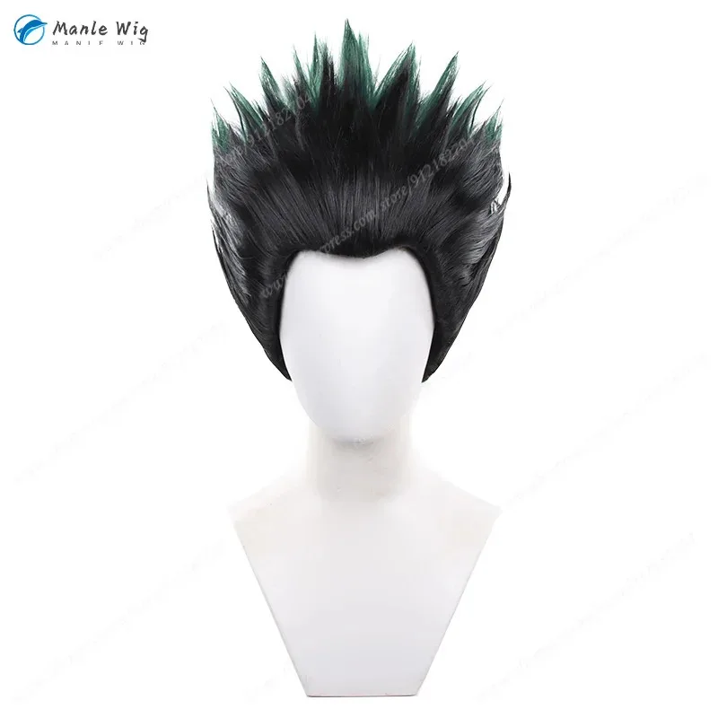 Anime Gon Freecss Cosplay 30cm corto negro verde pelo sintético resistente al calor pelucas de juego de rol para fiesta de Halloween + gorro de peluca gratis