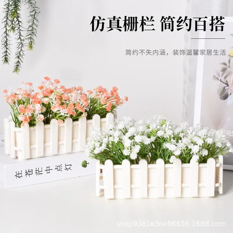 Fence Style Rectangular Plastic Flower Pot, Garden Border Planter for Succulents, Balcony Home Decor Greenery Container