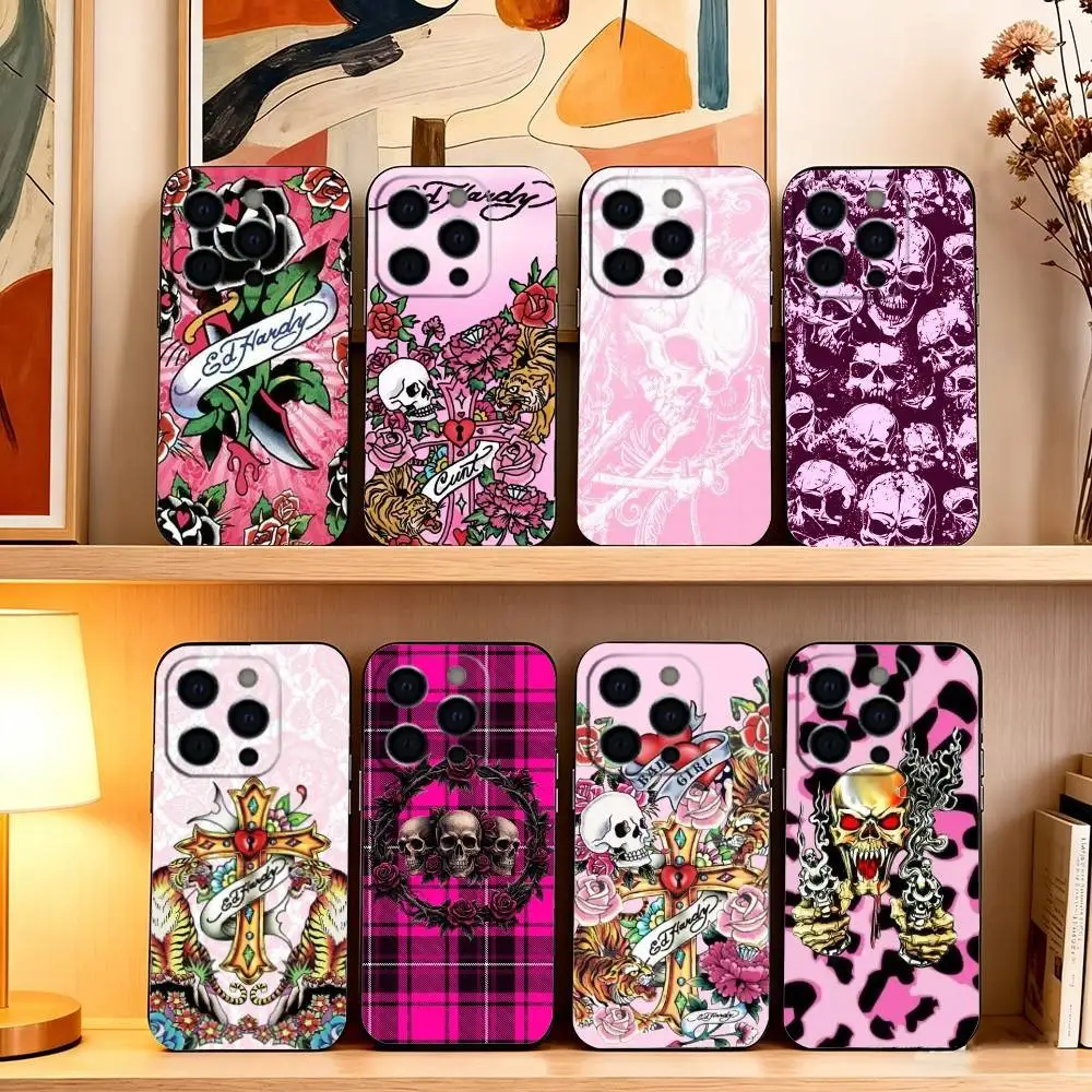 Funda Protectora para Teléfono Fashion Ed B-Brands Hardy para iPhone 17, 16, 15, 14, 13, 12, 11 Plus, Pro Max, Otros Modelos, Color Negro Suave