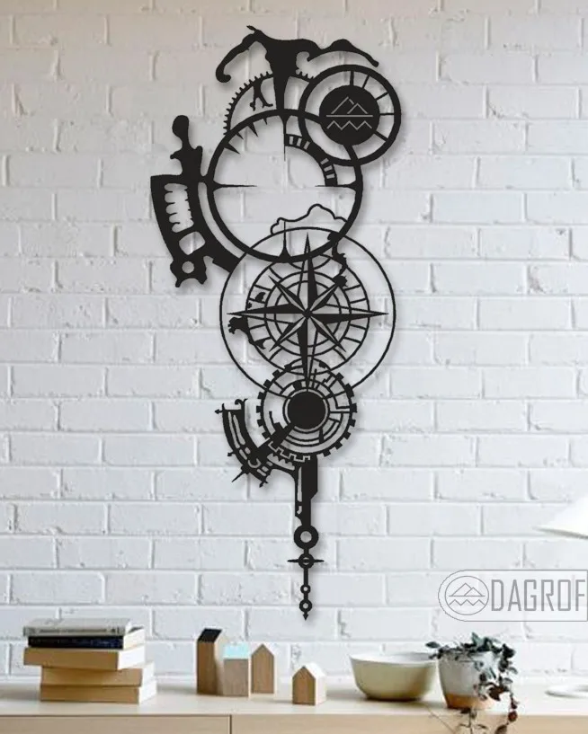 Engineered Mechanical Compass Shaped Decorative Metal Table Wall Decor Black Wall Décor,Living Room, Bedroom, Kitchen, bathroom