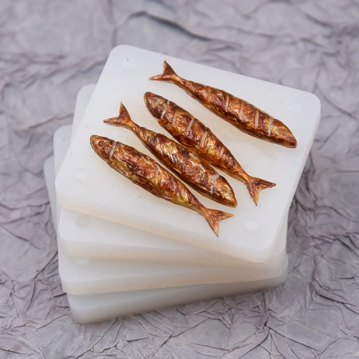 2024 New coming 2PCS Set 3D miniature Roasted Fish Silicone Mold Pottery Ceramic Clay Grill Fish DIY tools