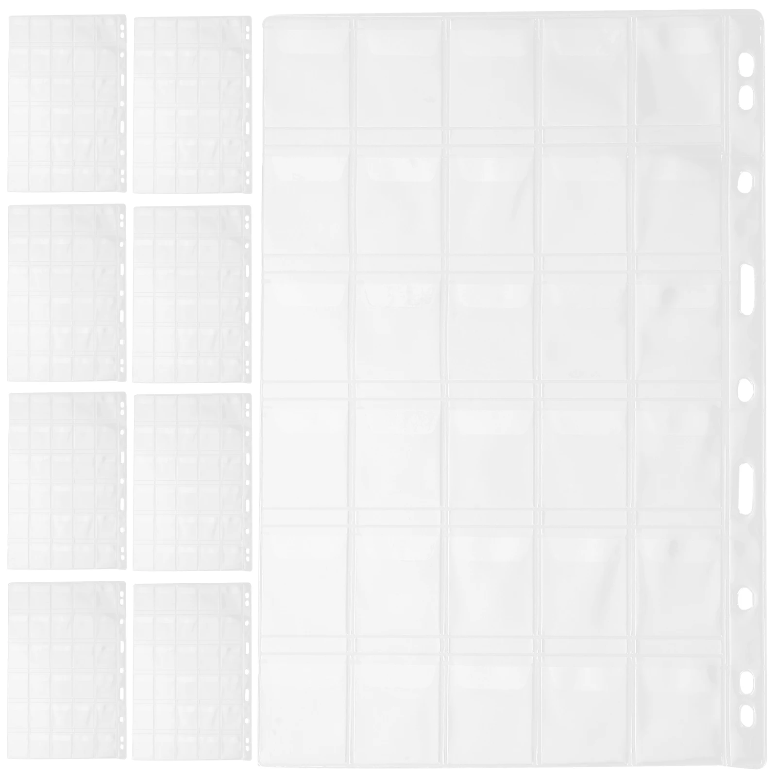

10 Sheets Coin Collection Pages PVC Binder Inserts 30 Grids per Page Transparent Design Plastic Cover Smooth Inner