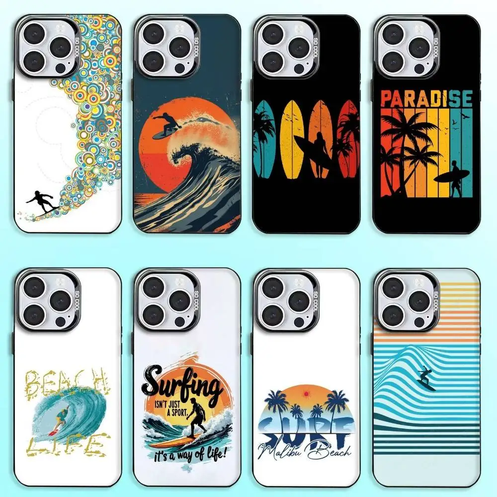 

Surf Beach Rips Curls Phone Case For iPhone17,16,15,14,13,12,11 Plus,Pro Max Black Candy Matte Shockproof Cover