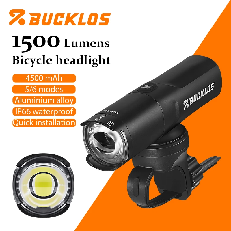 

BUCKLOS Bike Lights 1500LM Bicycle Headlight Type- C Charging Bicycle Lights IP66 Bike Front Light 4500mAh Bicycle Accessories