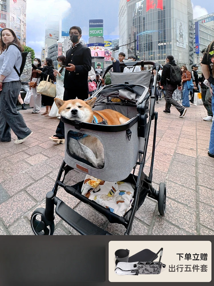 Pet cart is light, folding, separating, basket carrying, cat and dog going out.