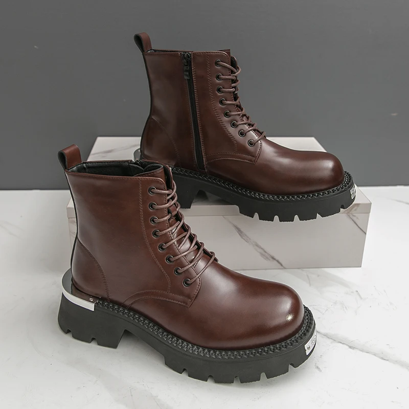 

Мужские деловые кожаные туфли «Челси», мужские удобные модные рабочие ботинки на шнуровке на толстой подошве, уличные тренировочные ботинки, размеры 38-46