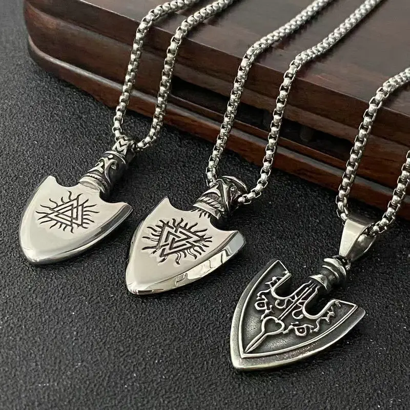 Nordic Mythology Viking Pirate Odin Triangle Symbol Stainless Steel Men's Pendant