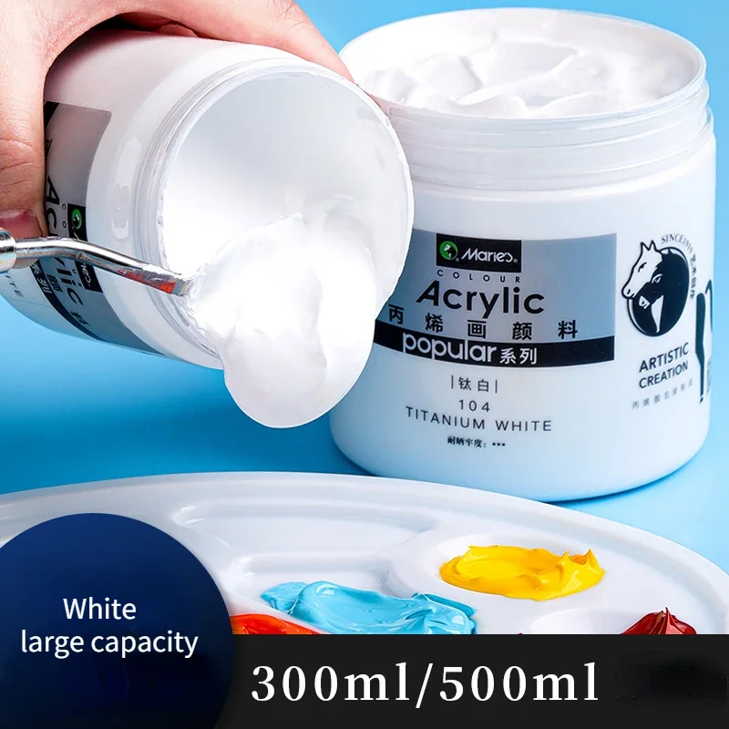 300/500ml White Acrylic Paints In Large Jars for Wall Painting Without Losing Color Waterproof and Sun Protection Art Supplies