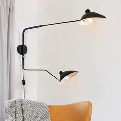 Retro black rocking arm wall lamp with plug industrial wall lamp adjustable living room sofa bedroom bedside LED lamp
