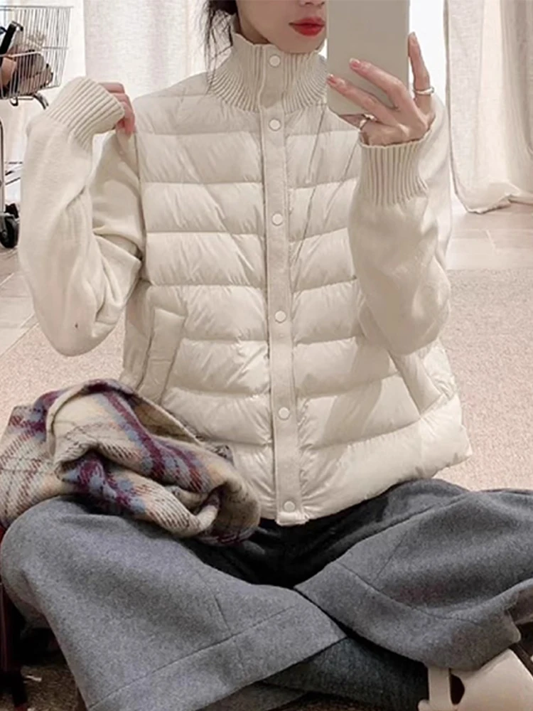 

Корейская модная женская зимняя куртка из чистого хлопка с эффектом похудения, однотонная, с воротником-стойкой, новинка