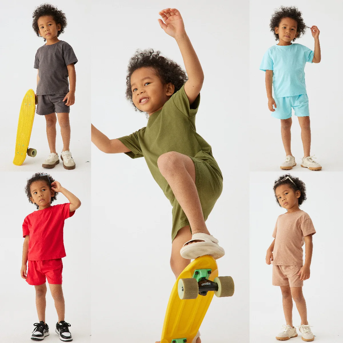 

Children Summer Outfit Boys Girls Kids Cotton Short Sleeve Tops + Shorts 2 Pieces Suit Solid Color Clothing Set Kids Clothes