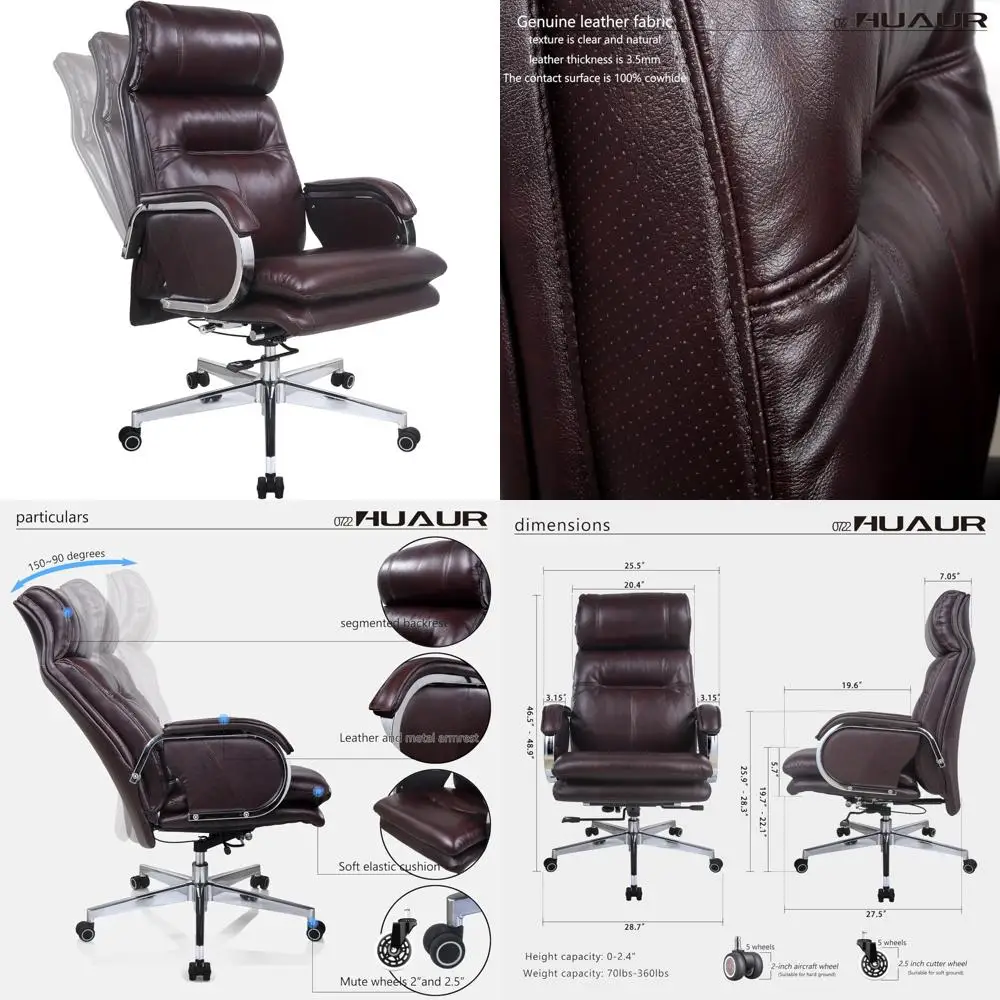 Contemporary High-Back Leather Office Chair with 90-150 Degree Recline and Swivel Base for Home Desk Use, Supporting Up to 360 P