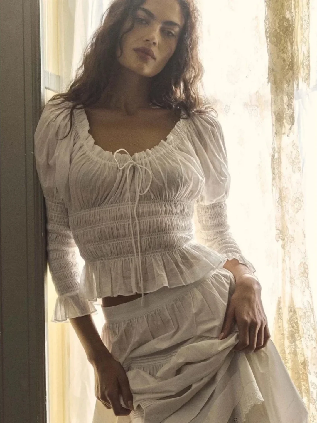 

Ретро-топ с эффектом утяжки талии и эластичной вставкой для коррекции фигуры, женский, из чистого хлопка, дышащий, с красивым вырезом под ключицу, длинный...