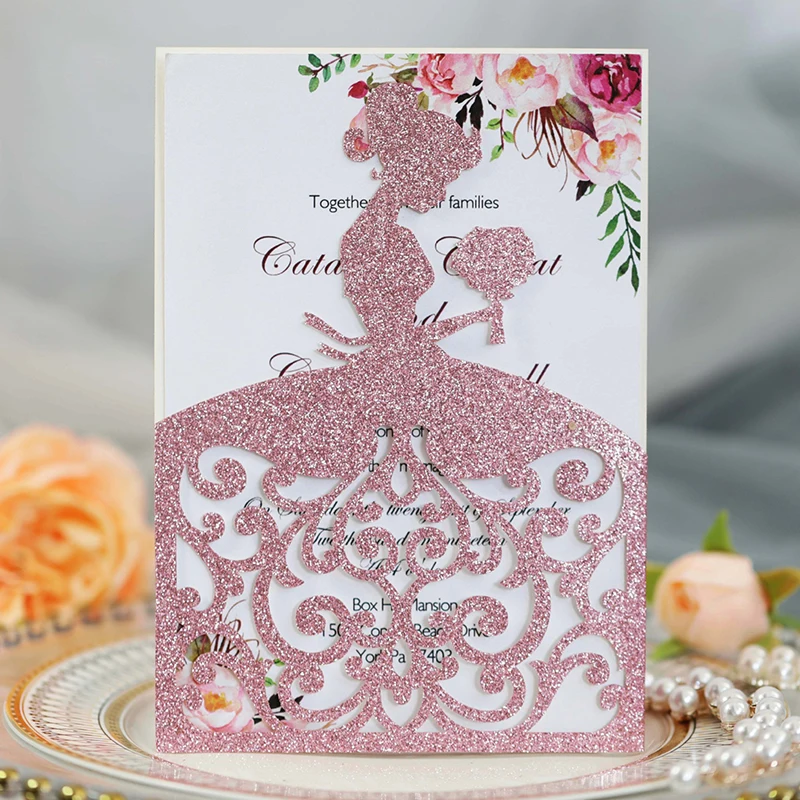 

25pcs Girl Flower Wedding Invitation Letter Greeting Card Birthday Adult Baptism Envelope Postcard Party Decoration