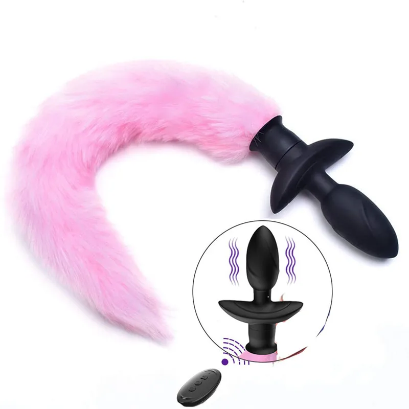 Sexy Fox Tail Buttplug Remote Control Vibrating Anal Plug Silicone Anal Dilator Cosplay Tools Sex Toys For Women Men Adult Games