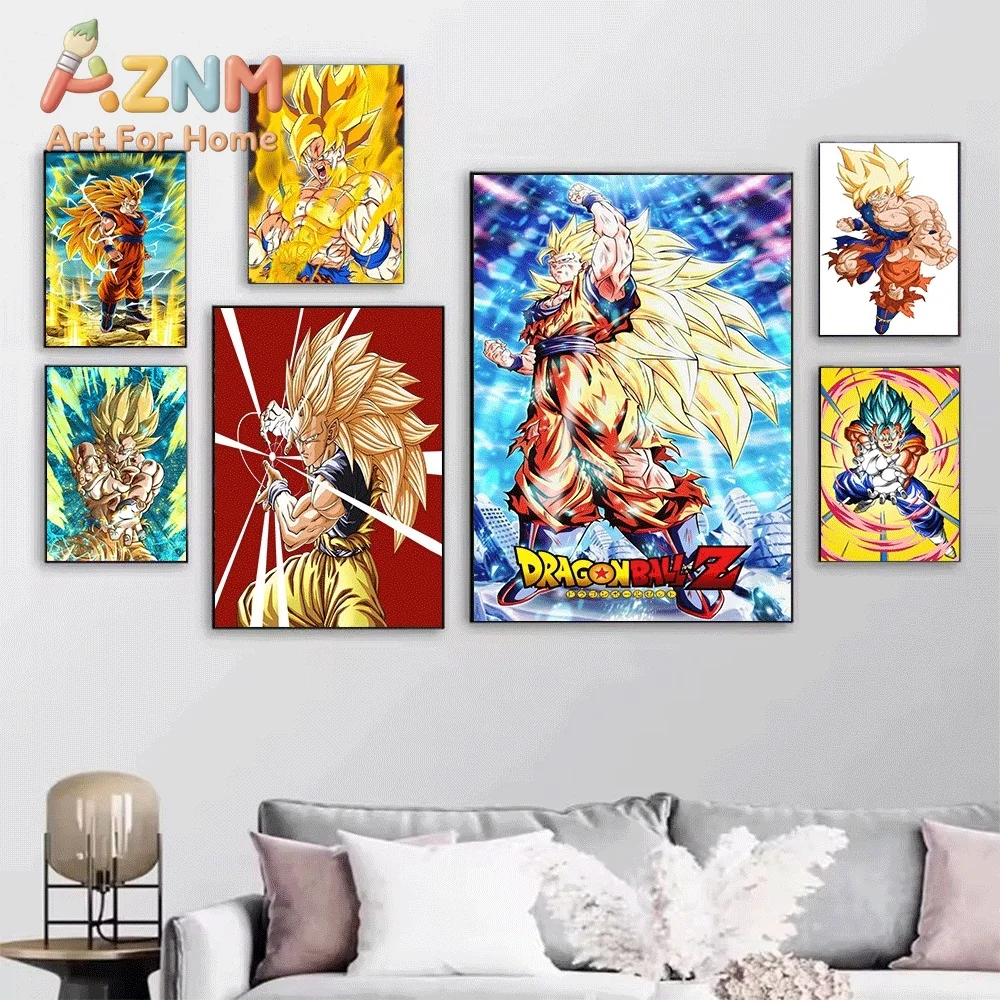 Dragon Ball Anime Canvas Wall Art No Frame Super Saiyan Blue Goku Manga Print Painting Home Living Room Bedroom Decor Art Post