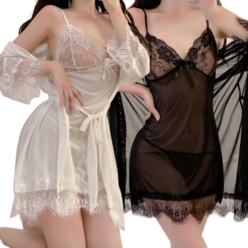 

Attractive Neck Chemise Women Babydoll Lingerie for Honeymoon Lace Erotic Lingerie Hollow out See Through Nightdress