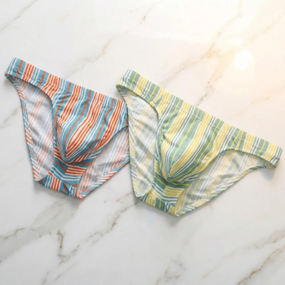 

Comfortable Lingerie Men's Triangle Panties Mid Waist Breathable Striped Briefs Large Size Men Thin Briefs Gifts