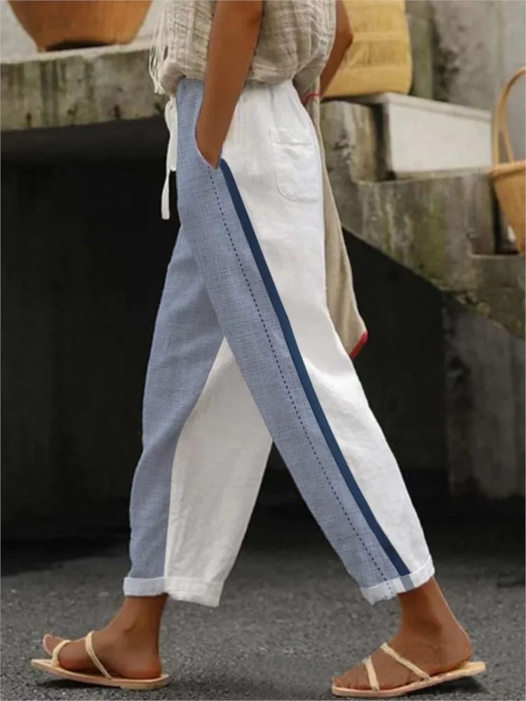 

Casual Print Ankle-Length Pants For Women Fashion Mid Waist Straight Pants Lady Holiday Boho Beach Womens Clothing Spring New