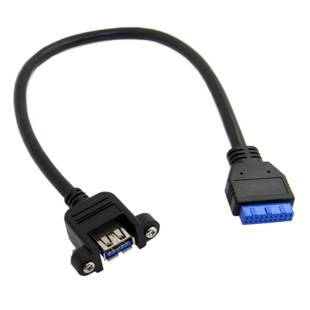 USB 3.0 Single Port ONE Female Screw Mount Type To Up Angled Motherboard 20pin Header Cable 20cm