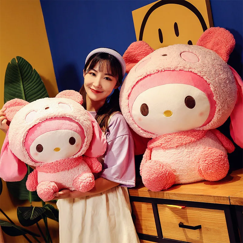 95cm Big Size Sanrio Pink Sitting Posture Doll My Melody Plush Toy Kawali Stuffed Doll Ornament Girl Kid Birthday Christmas Gift