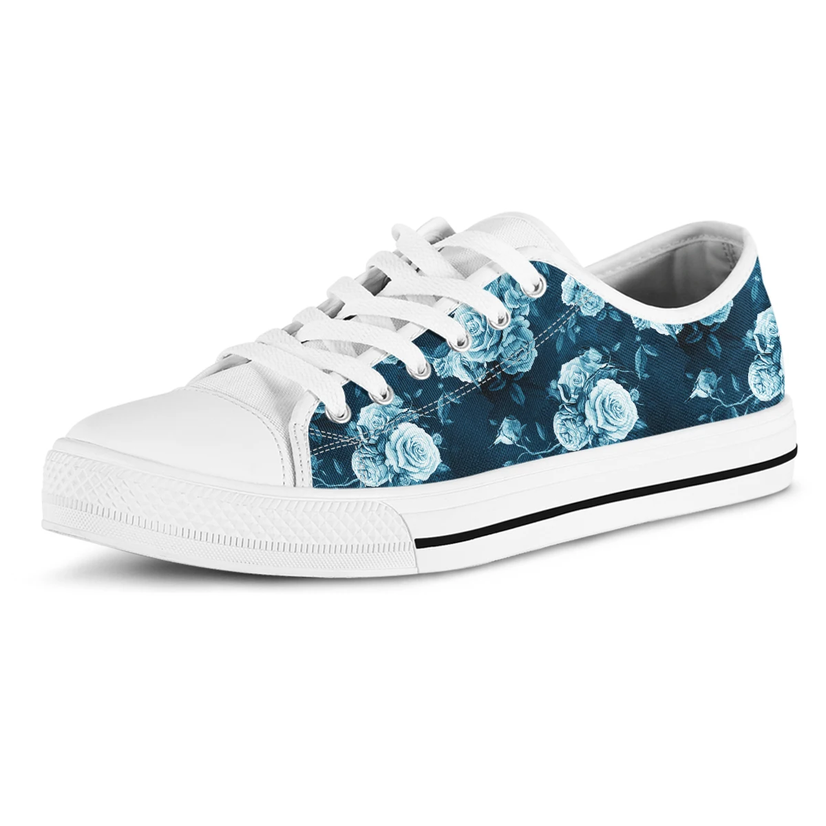 Vintage Blue Rose Flower Print donna Lace Up Low Top scarpe di tela autunno primavera scarpe vulcanizzate comode Sneakers